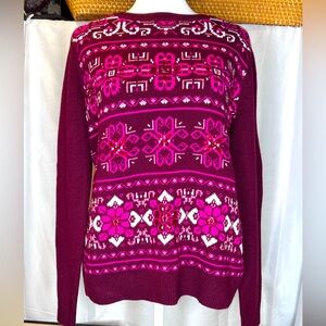 NWOT Talbots Women's Patterned Jeweled Sweater - Pink and Purple Size Medium